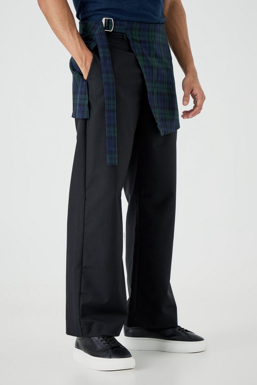 Black Plaid Skirt Tailored Trousers image number 1