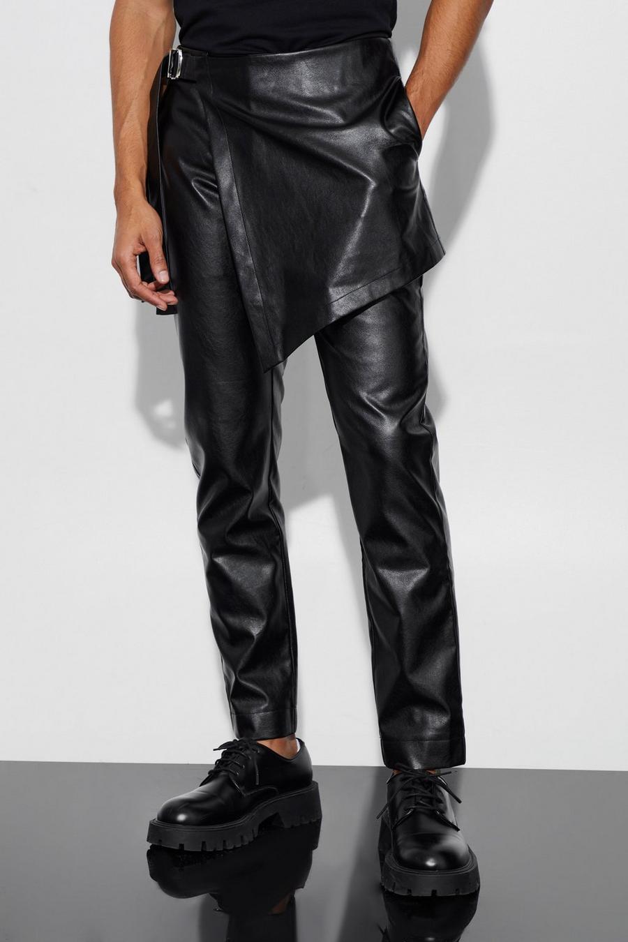 Black Leather Look Skirt Tailored Trousers