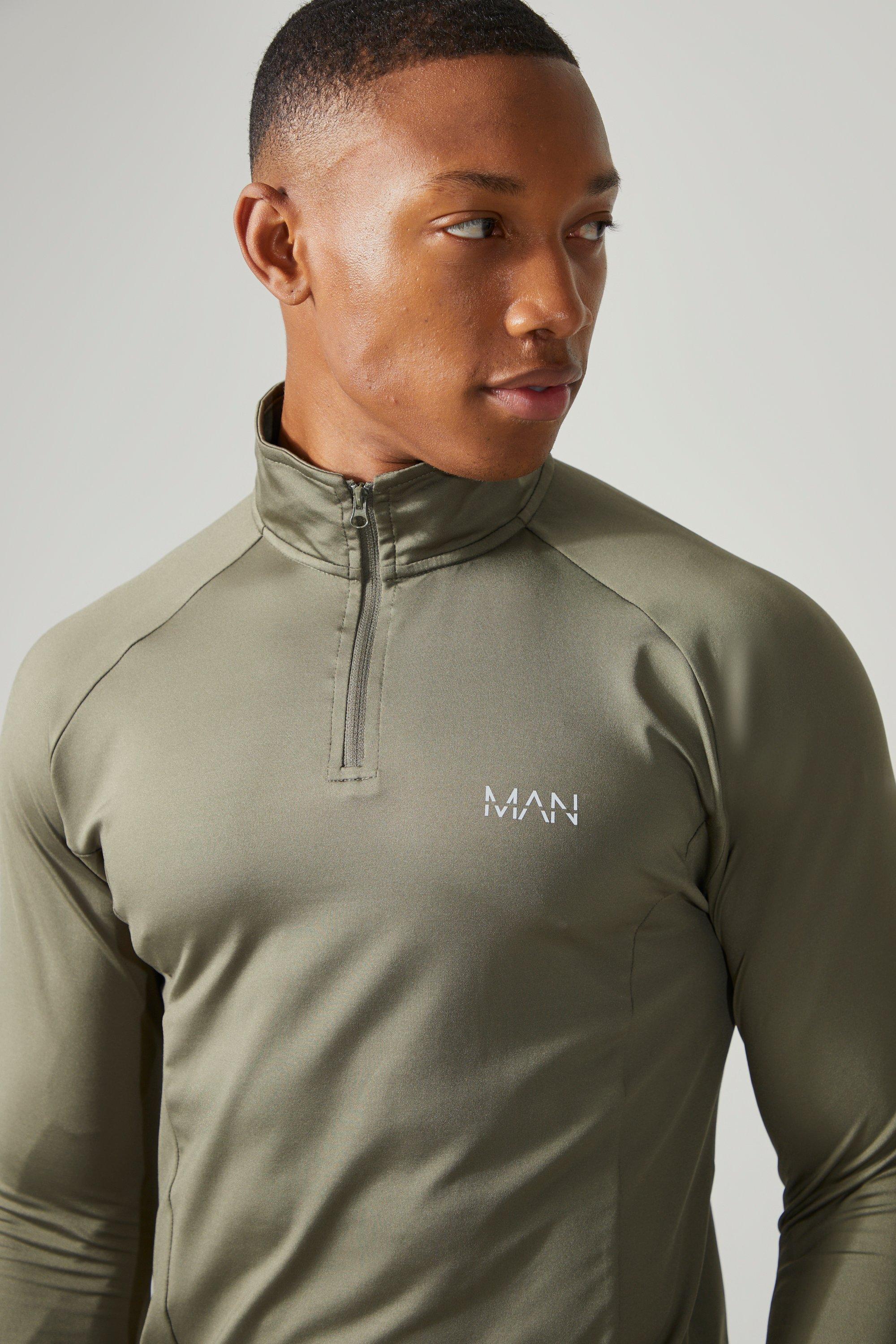 Man Active Gym Raglan Muscle Fit 1/4 Zip Top