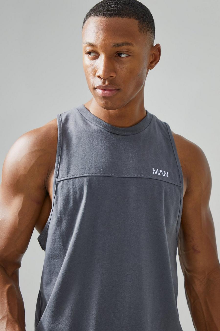 Charcoal Man Active Gym Racer Tank  image number 1