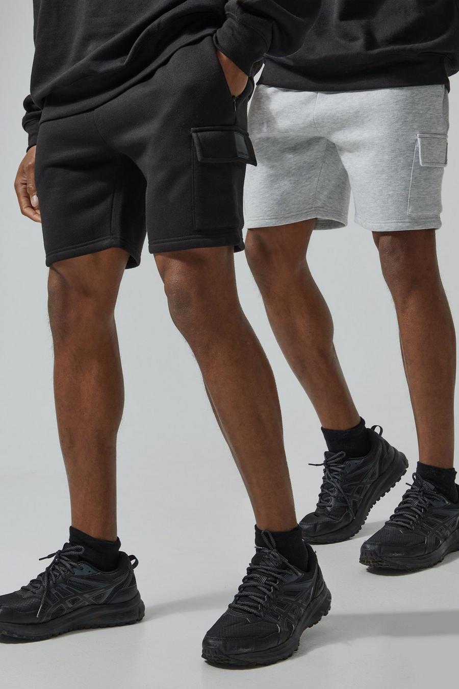 Grey marl Man Active 2 Pack 5inch Cargo Shorts  image number 1