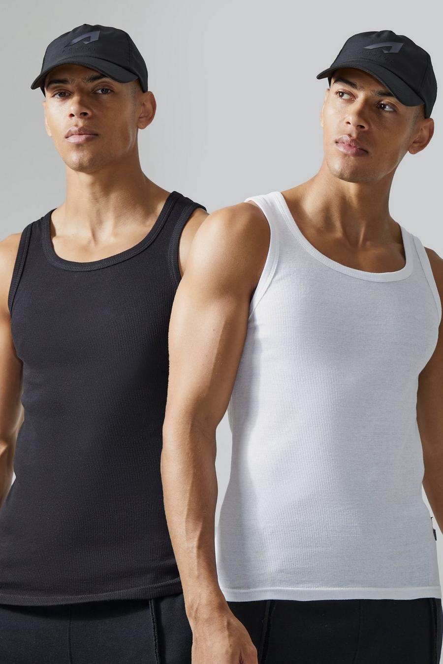 Multi Man Active Gym Muscle Fit 2 Pack Ribbed Tank Tops image number 1