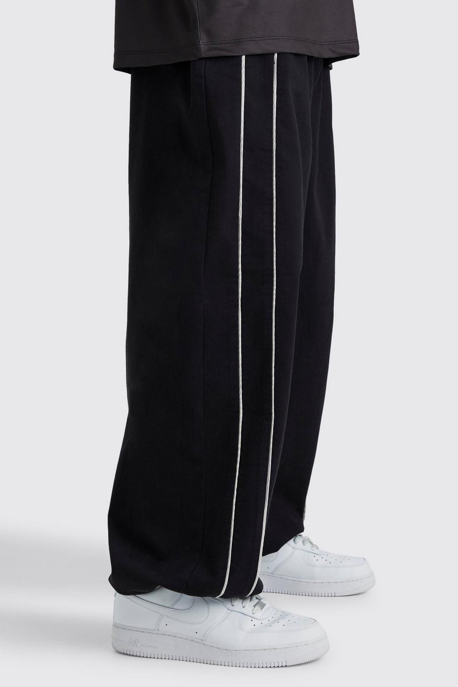 Pantalones bombachos de sarga con cintura elástica y rayas, Black image number 1