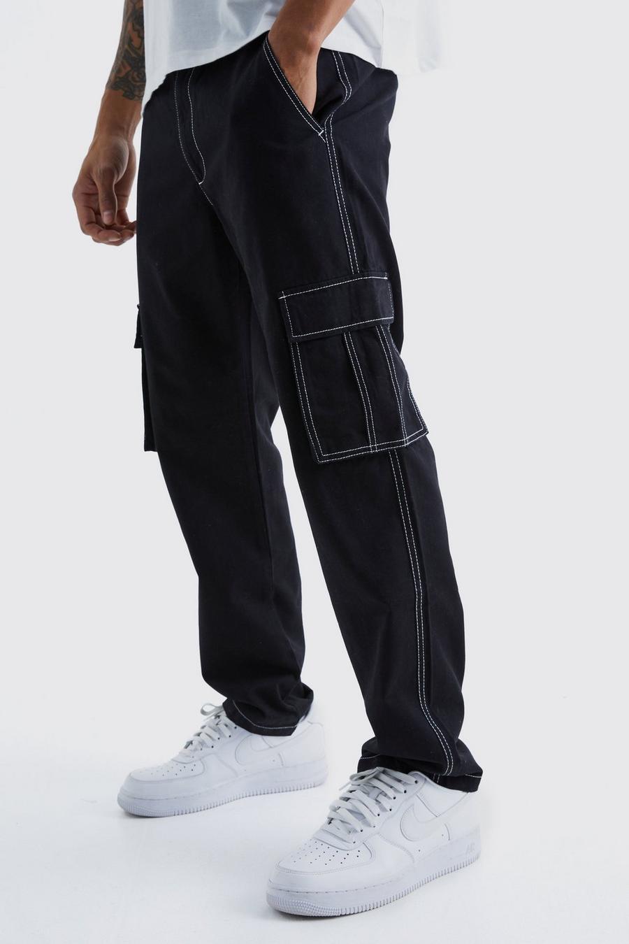 Men's Fixed Waist Contrast Stitch Cargo Pants | Boohoo UK