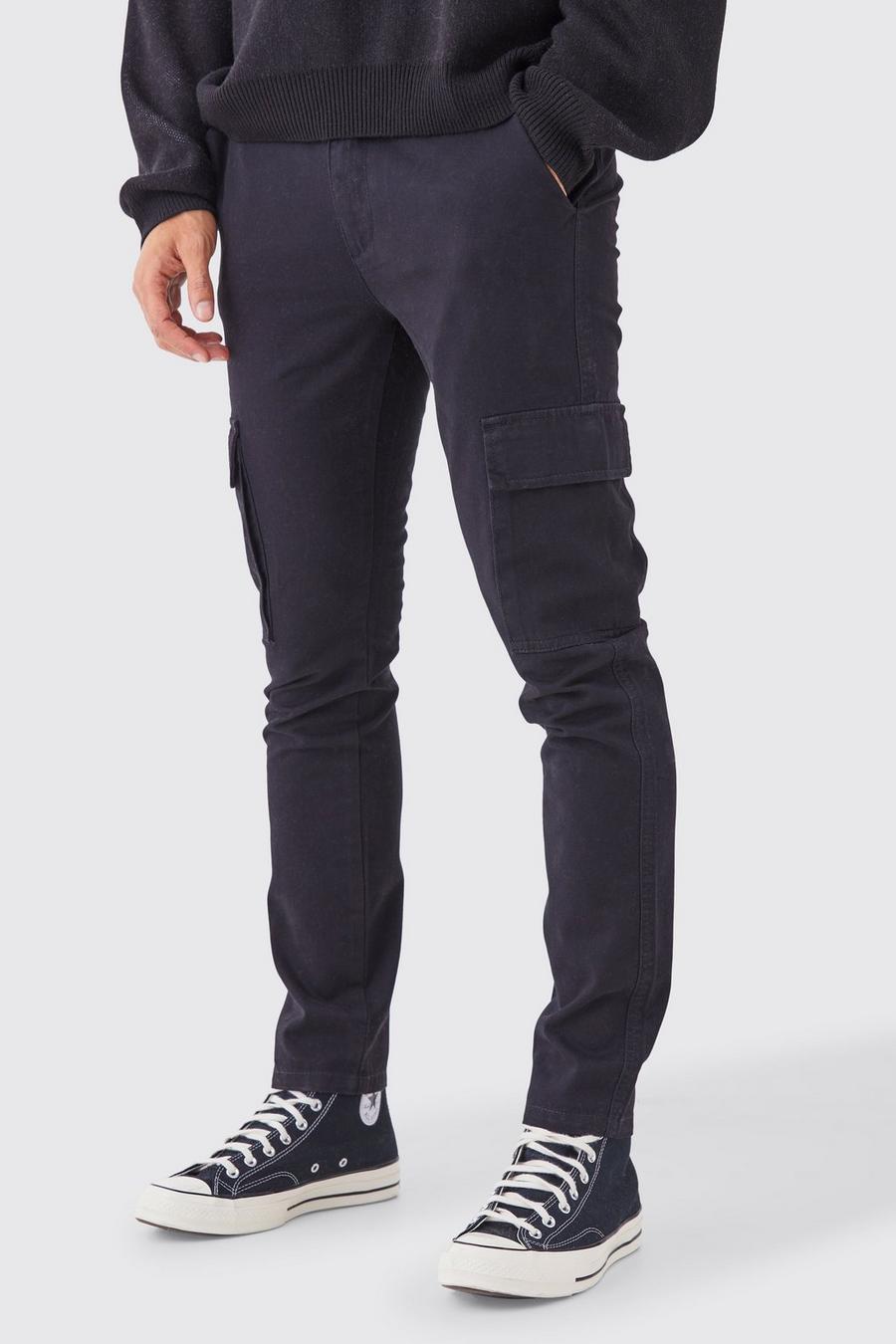 Black Fixed Waist Baggy Fit Cargo Pants image number 1