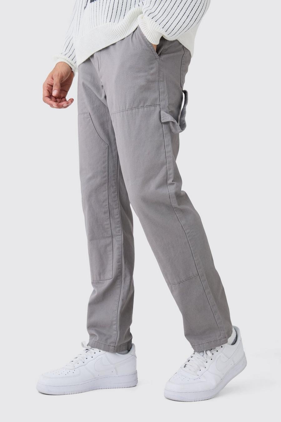 Grey Fixed Waist Baggy Fit Carpenter Trousers