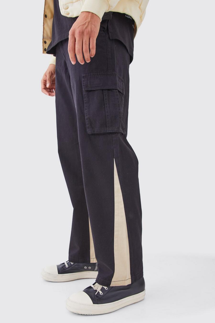 Black Fixed Waist Gusset Cargo Trousers