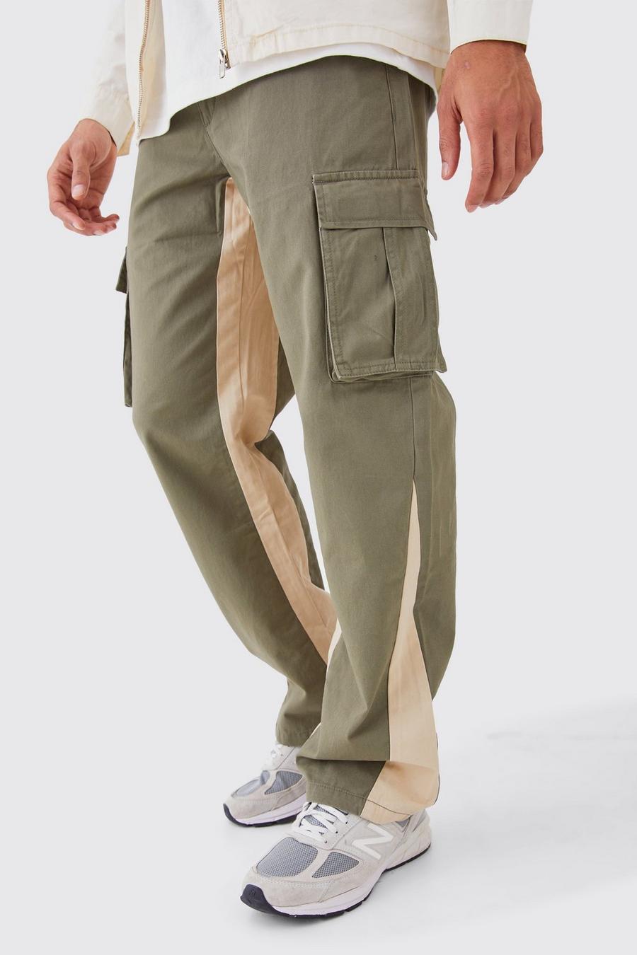 Khaki Fixed Waist Gusset Cargo Trousers image number 1
