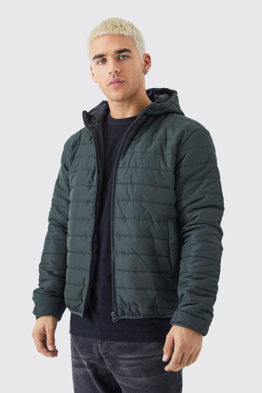 Khaki caqui Quilted Padded Puffer With Hood