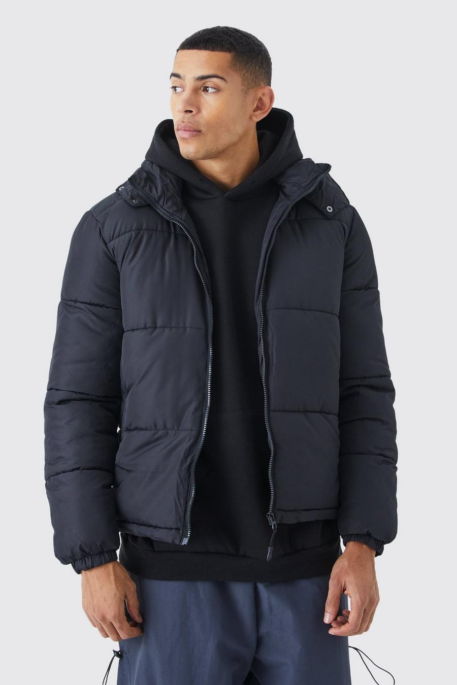 Men's Quilted Puffer With Hood | Boohoo UK