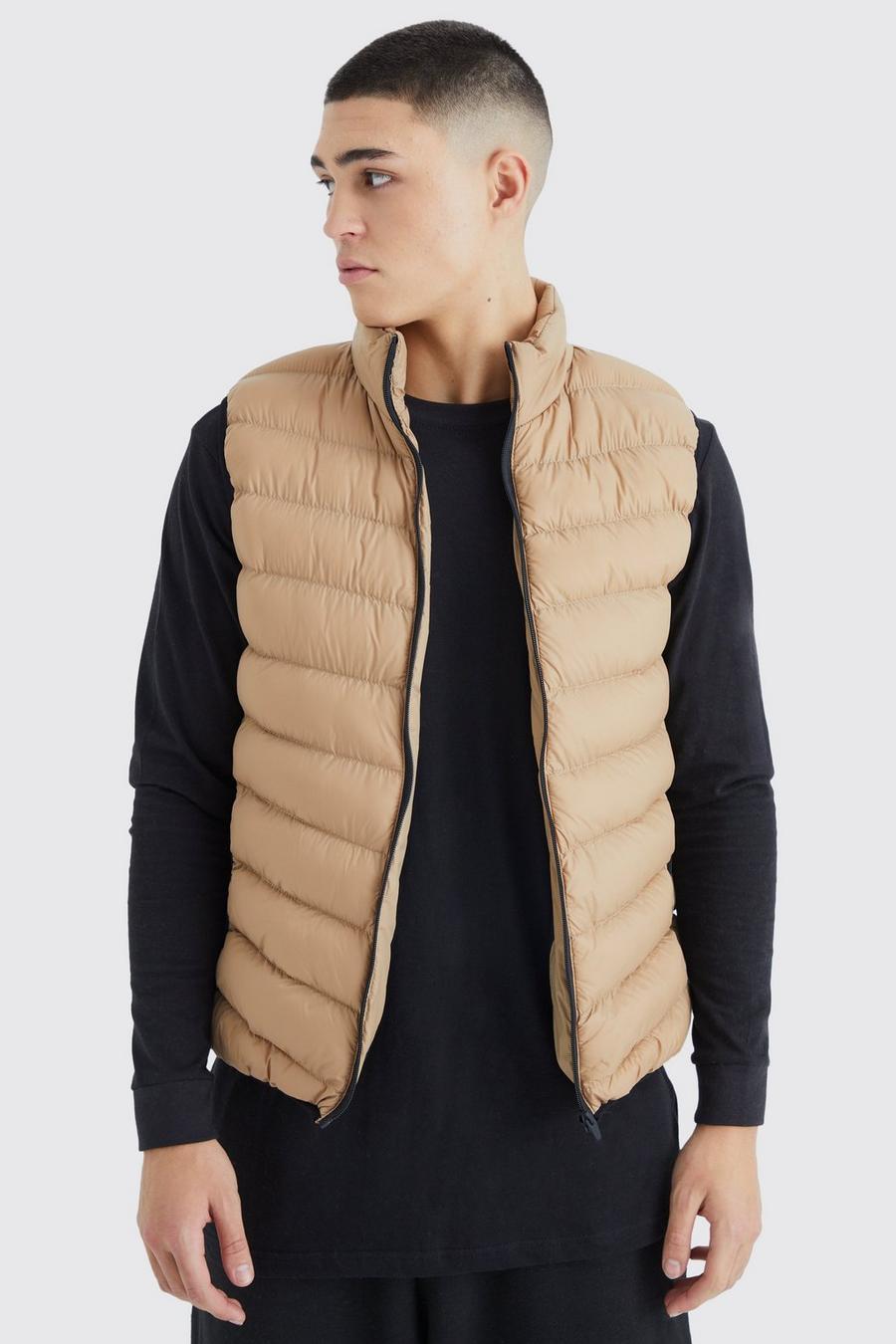 Stone beis Quilted Funnel Neck Gilet