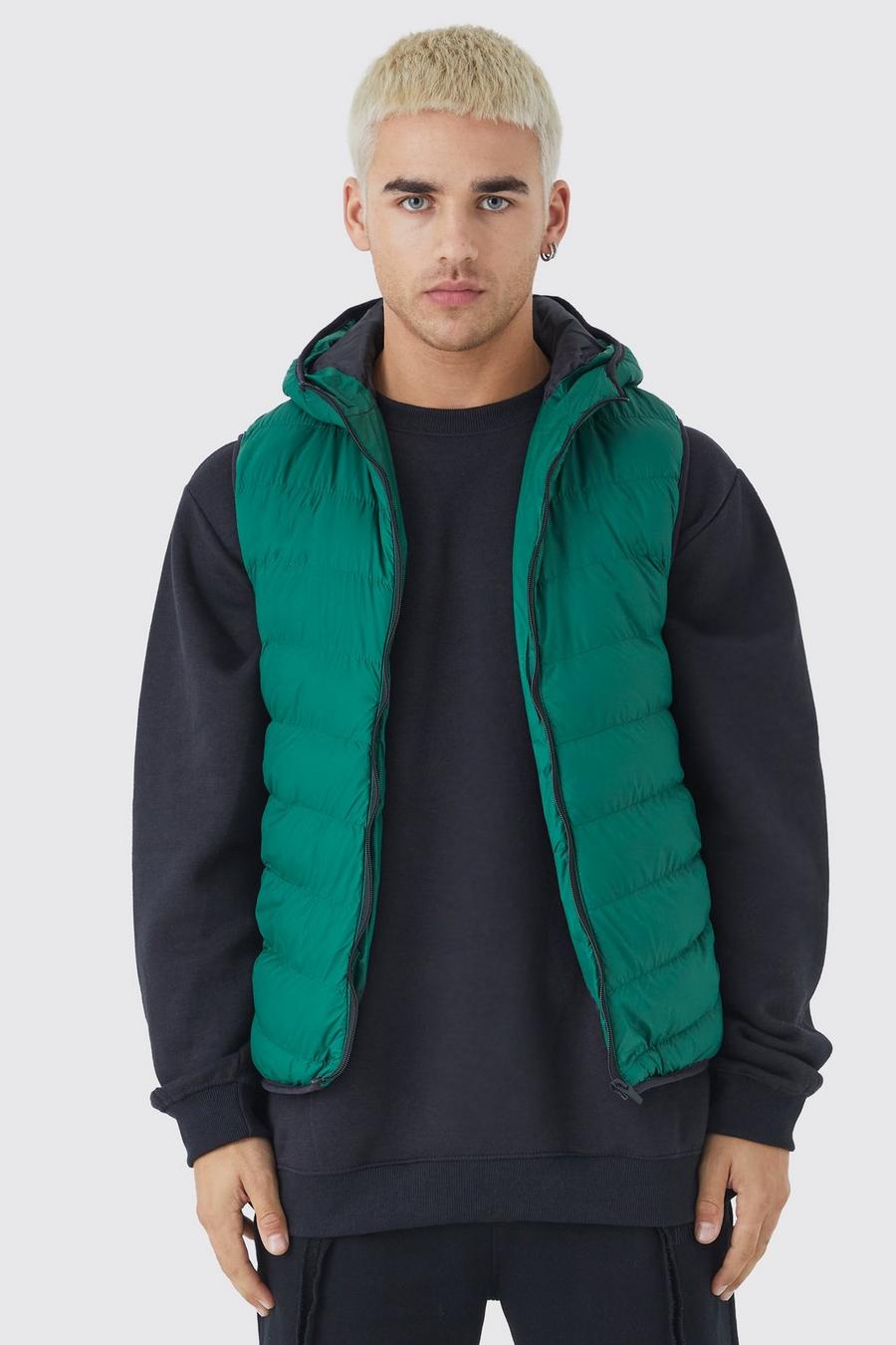 Green Quilted Gilet With Hood image number 1