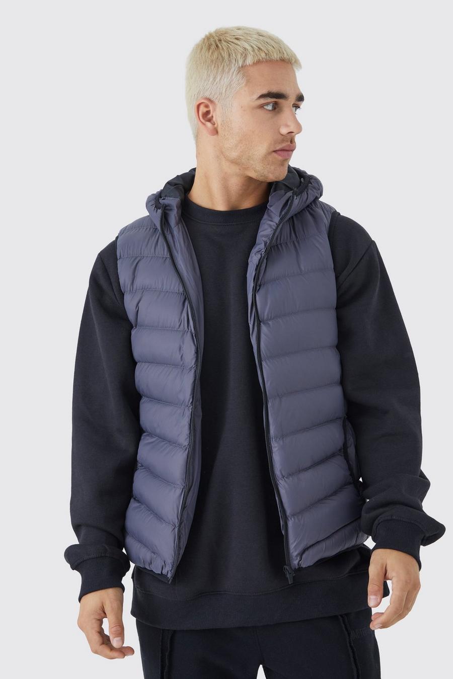 Charcoal Quilted Gilet With Hood image number 1