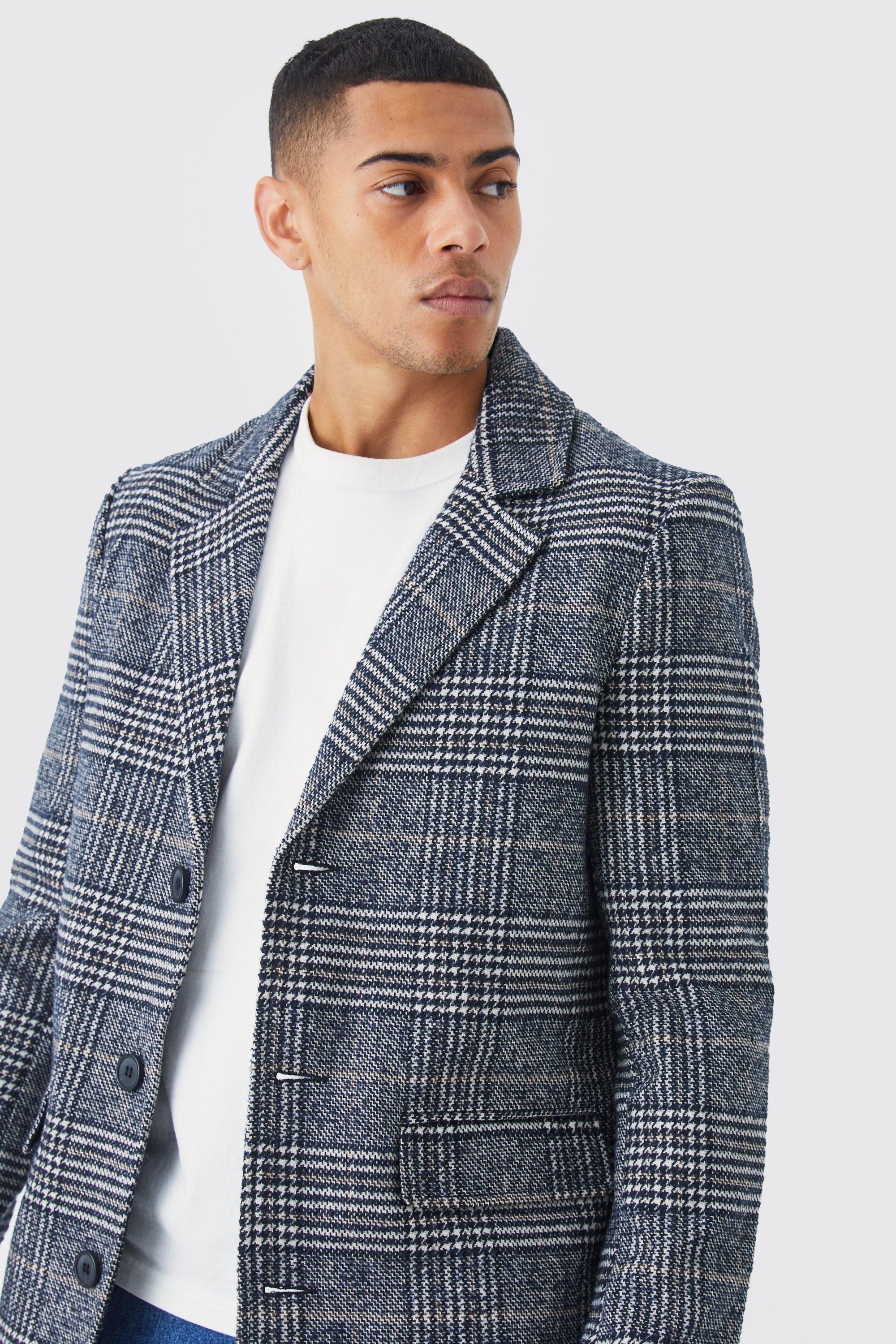 Grey check overcoat store mens