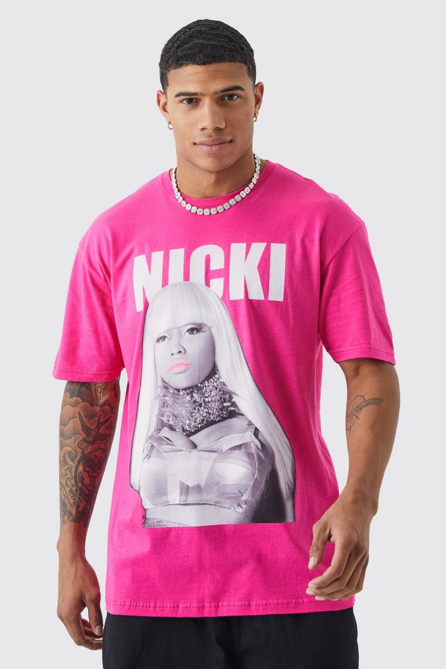 Camiseta oversize sobreteñida con estampado de Nicki Minaj, Pink rosa