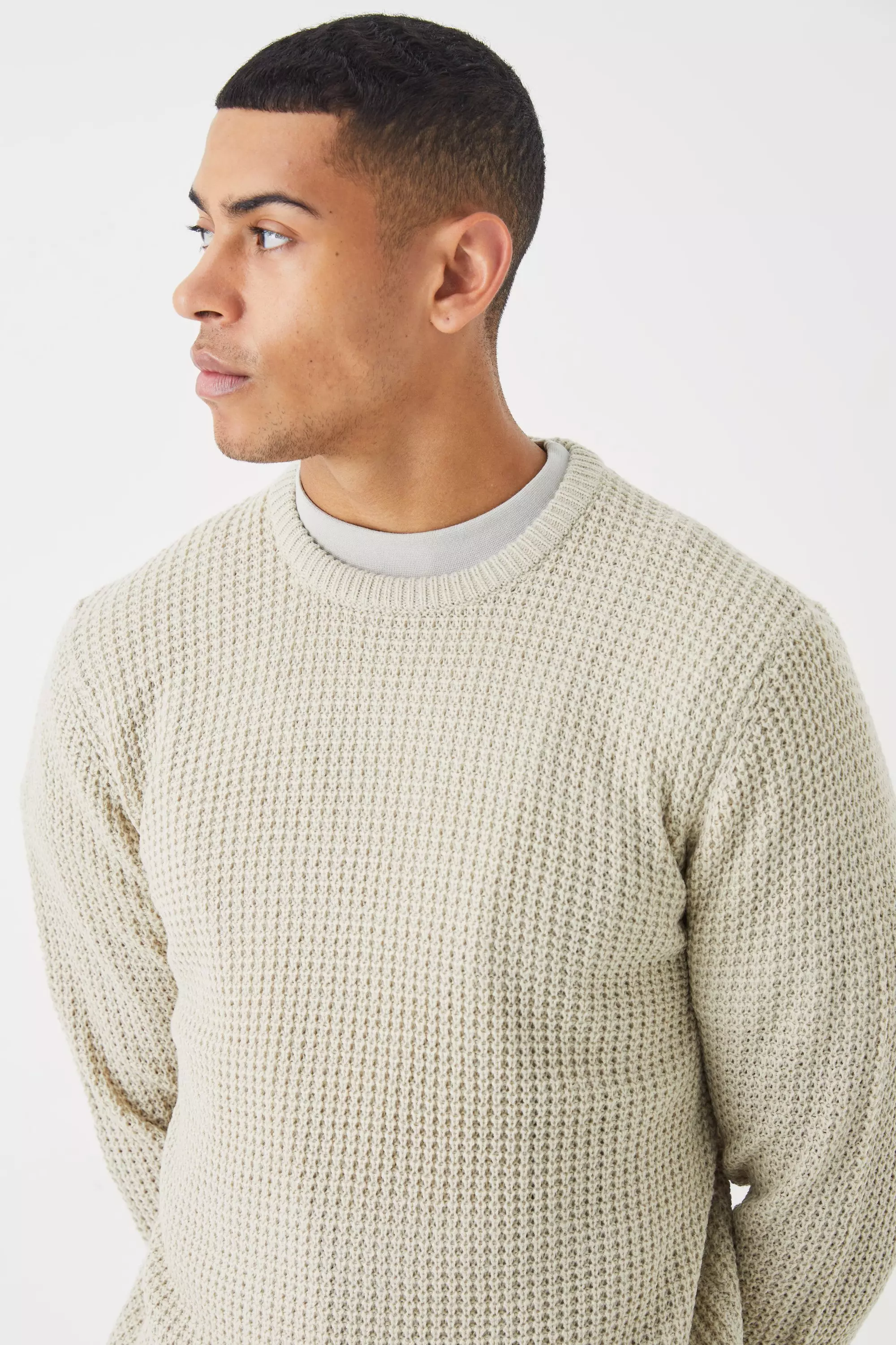 Mens waffle knit jumper sale