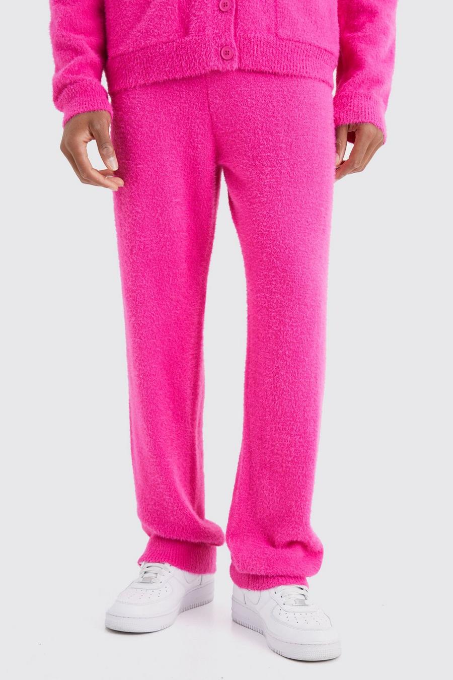 Hot pink Relaxed Fluffy Knitted Joggers image number 1