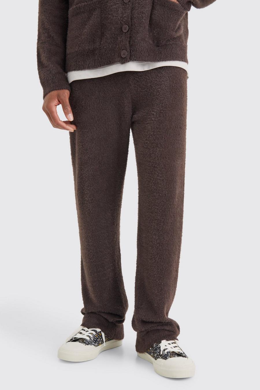 Chocolate Relaxed Fluffy Knitted Joggers image number 1