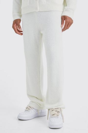 Relaxed Fluffy Knitted Joggers ecru