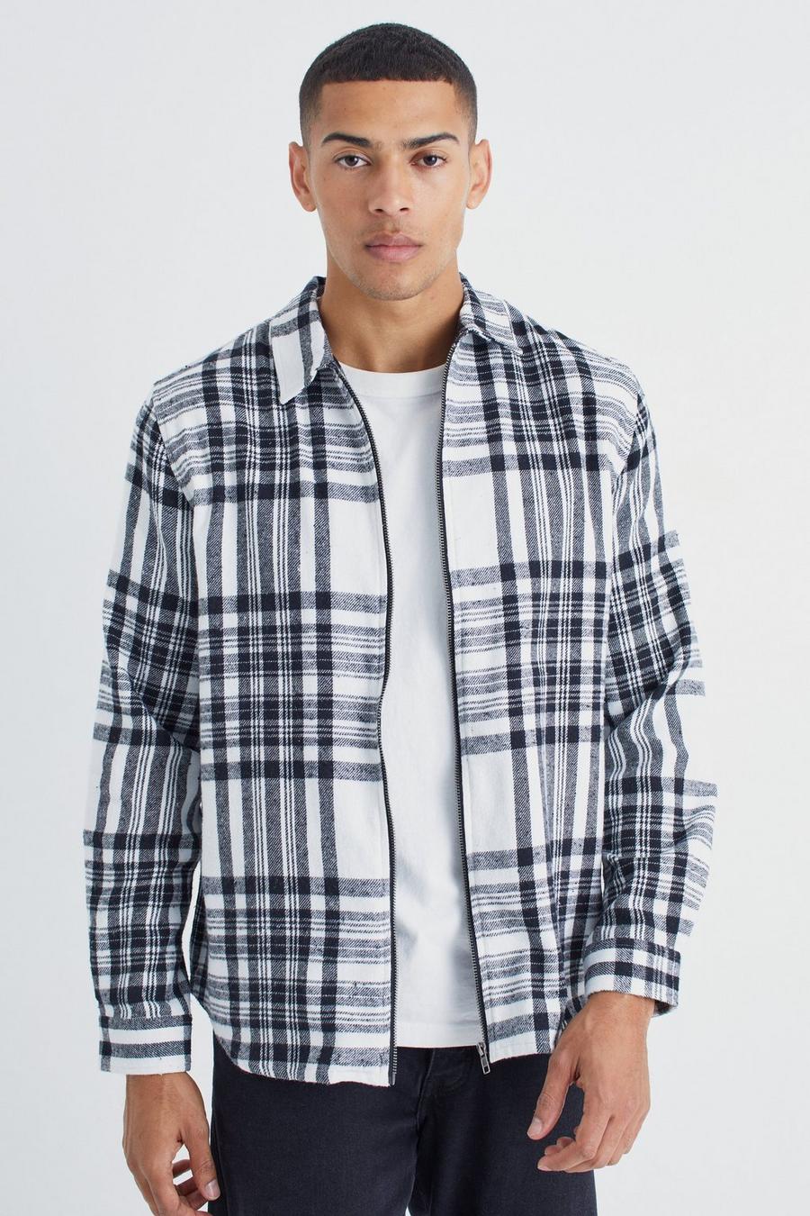 Grey Long Sleeve Flannel Zip Shirt Jacket image number 1