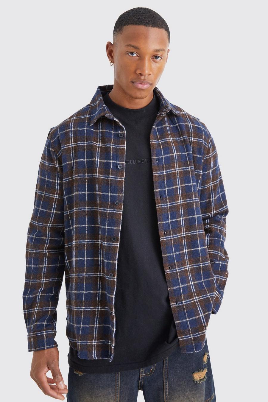 Navy Long Sleeve Check Overshirt image number 1