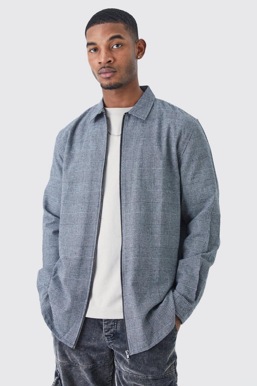 Grey Tall Geruit Overhemd Met Lange Mouwen En Rits image number 1