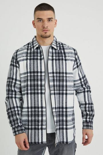 Tall Long Sleeve Check Zip Overshirt grey