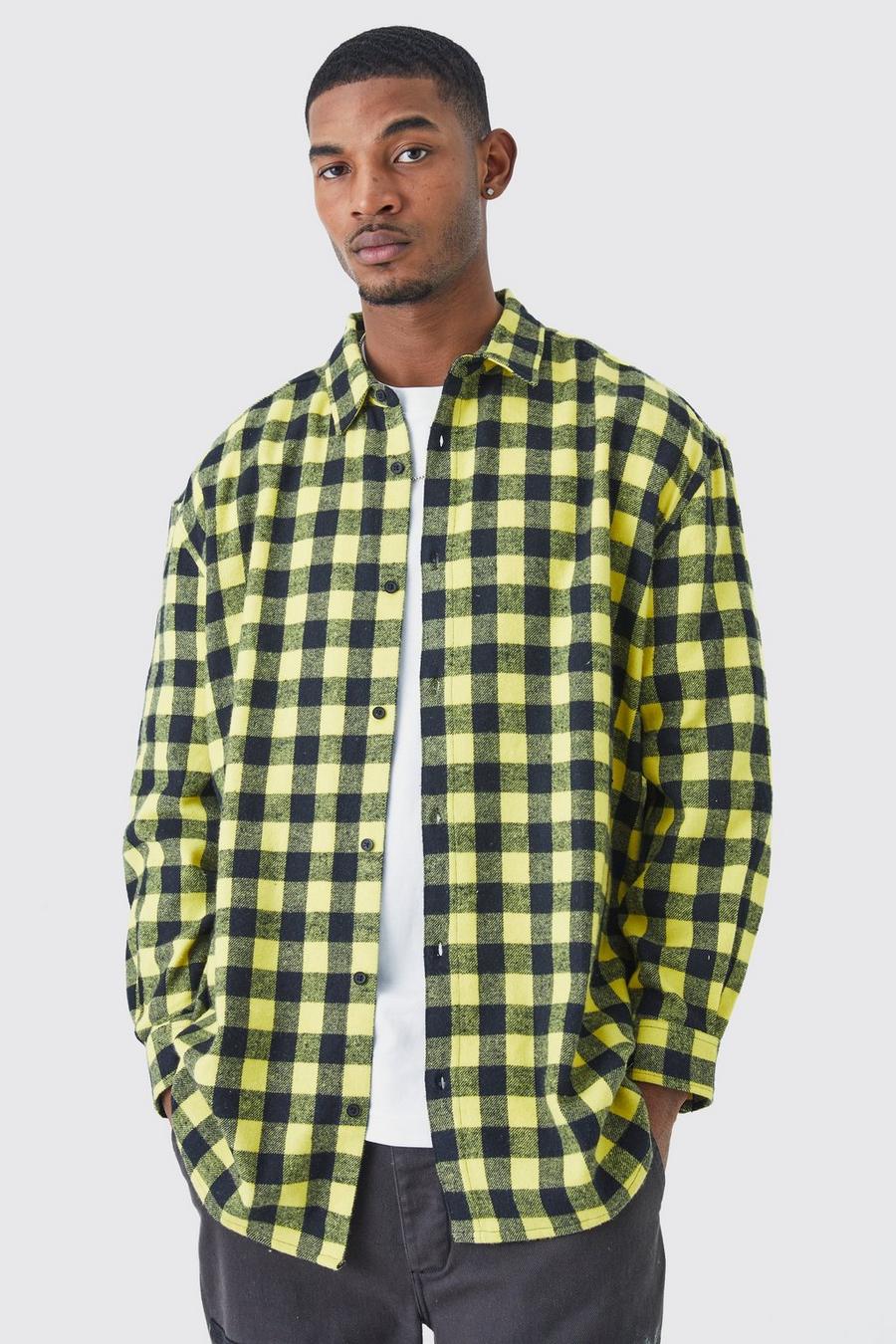 Yellow Tall Long Sleeve Oversized Check Overshirt image number 1