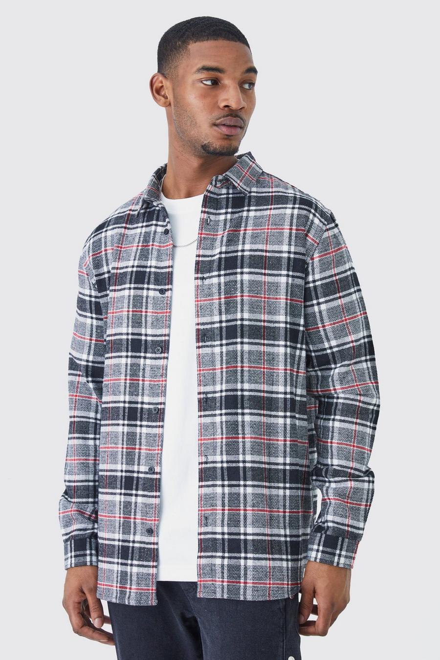 White Tall Long Sleeve Check Overshirt image number 1
