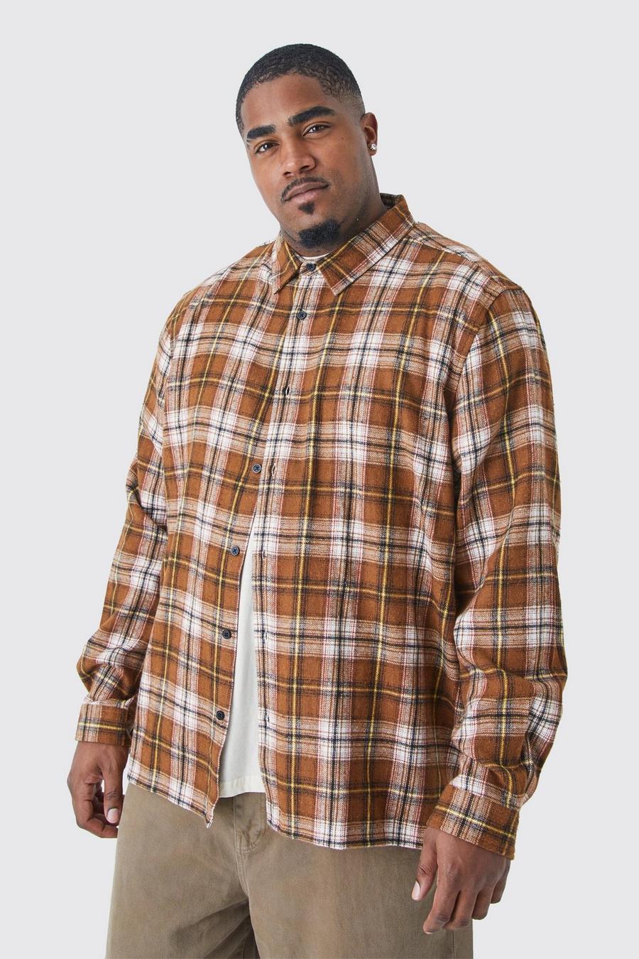 Brown marrón Plus Long Sleeve Check Overshirt