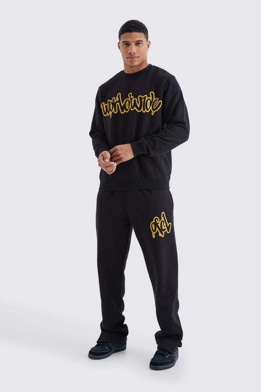 Black Mjukisset med sweatshirt och graffititryck image number 1