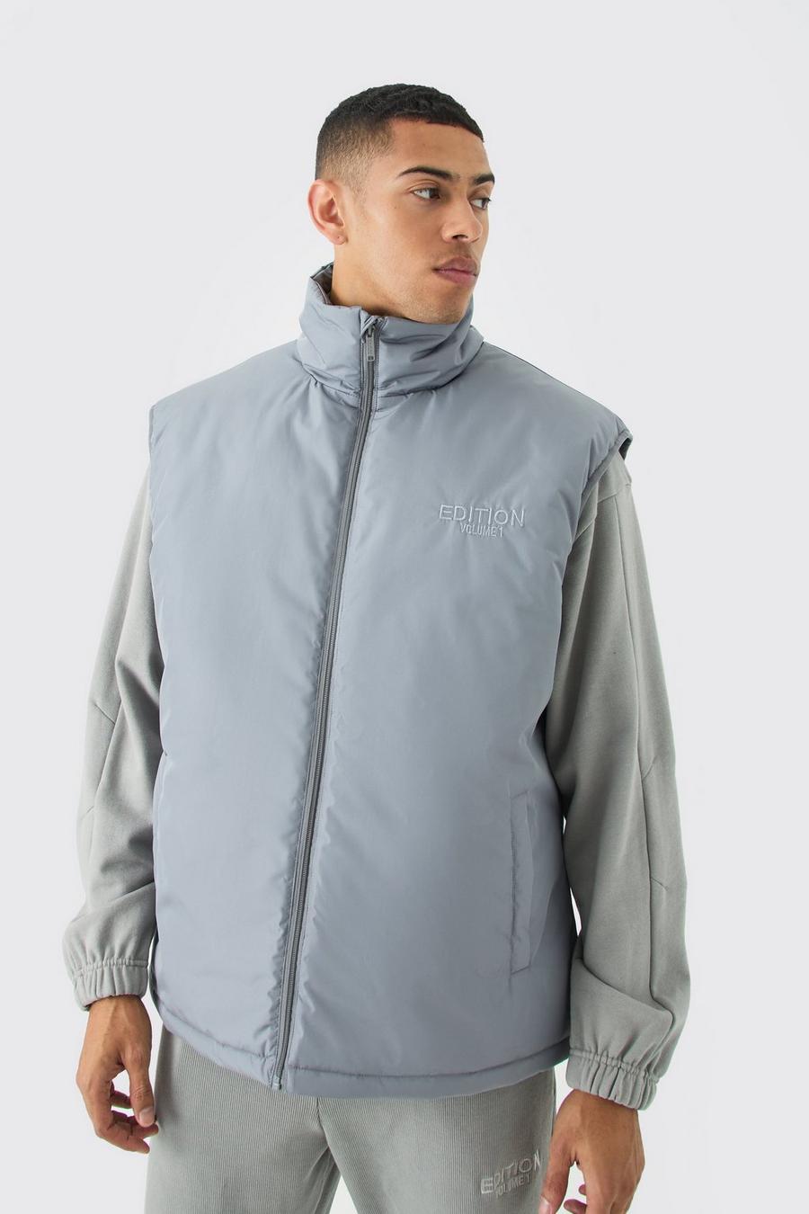 Grey Edition Oversized Funnel Neck Padded Vest image number 1