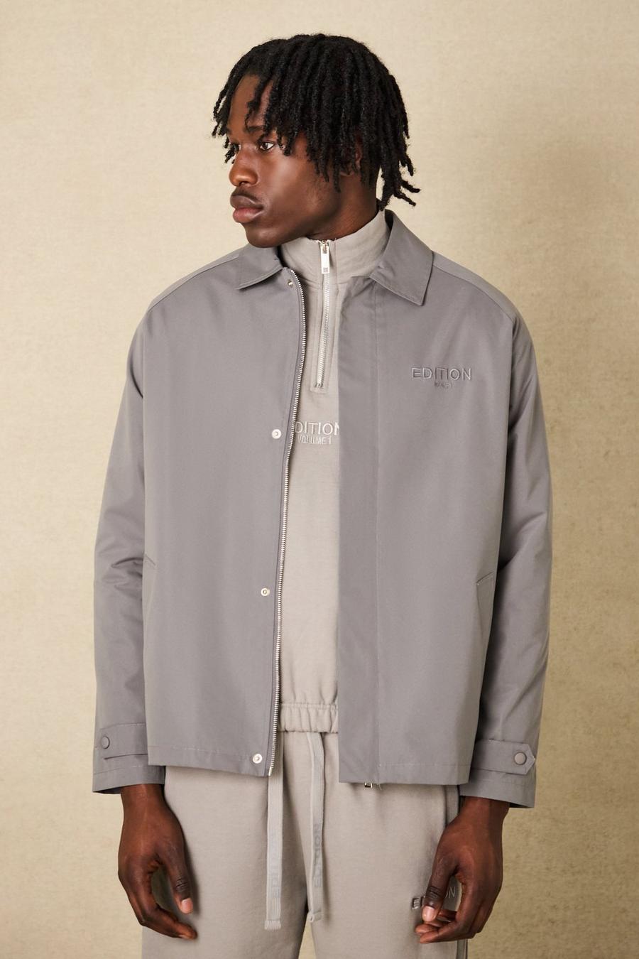 Giacca Coach pesante in twill con ricami, Grey image number 1