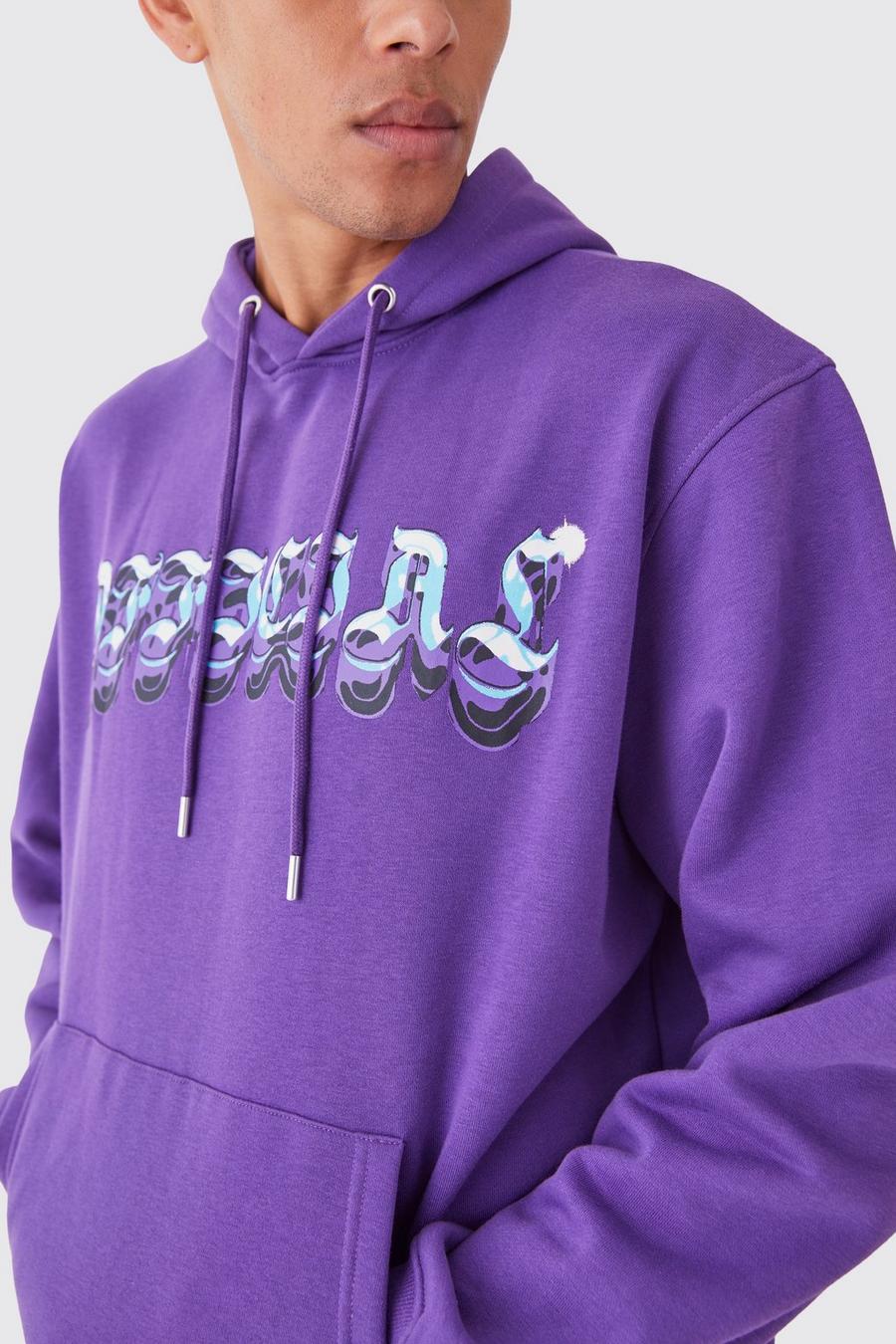 Purple Oversized Chrome Graphic Hoodie image number 1