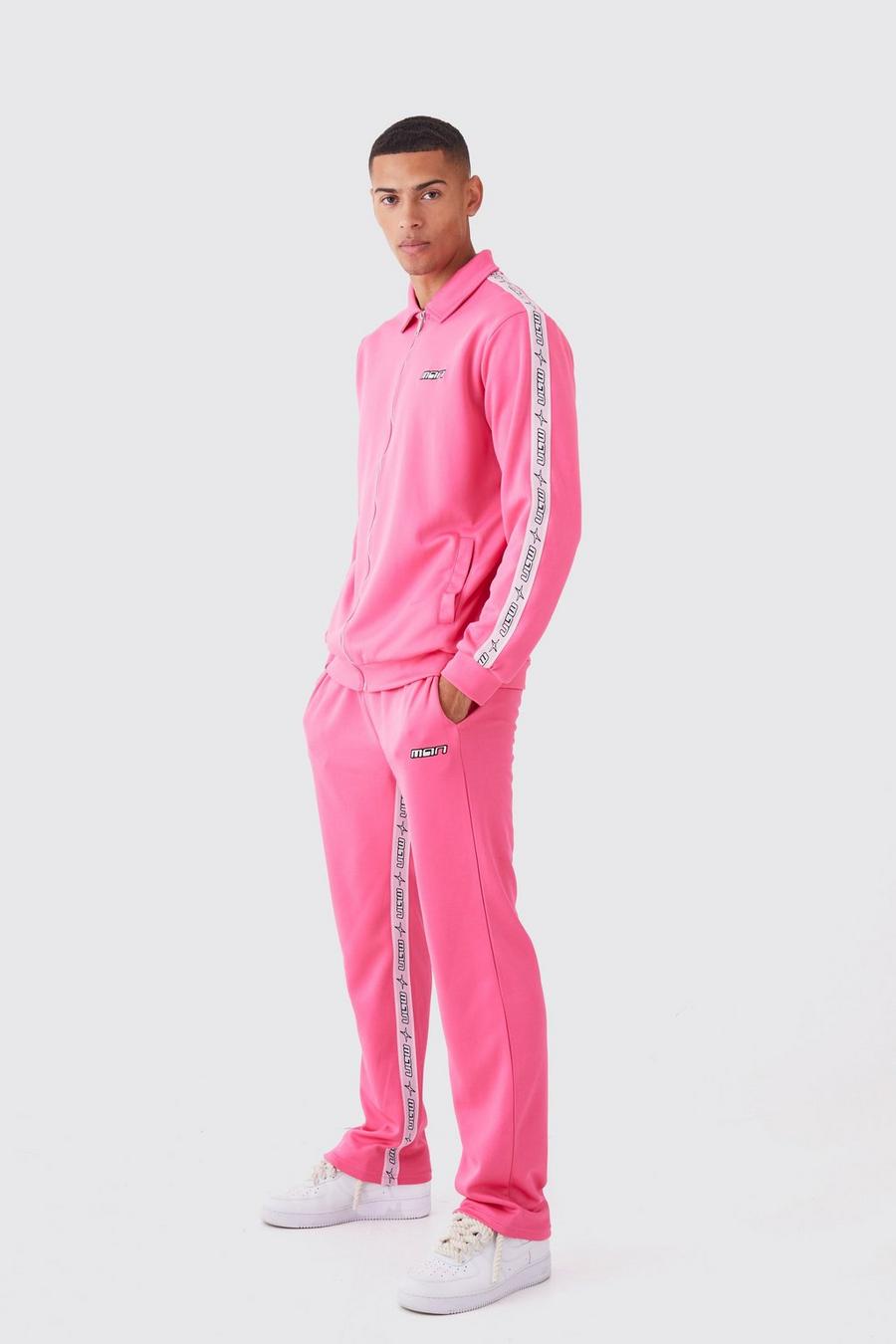 Tuta sportiva in tricot con striscia Man e zip, Pink image number 1