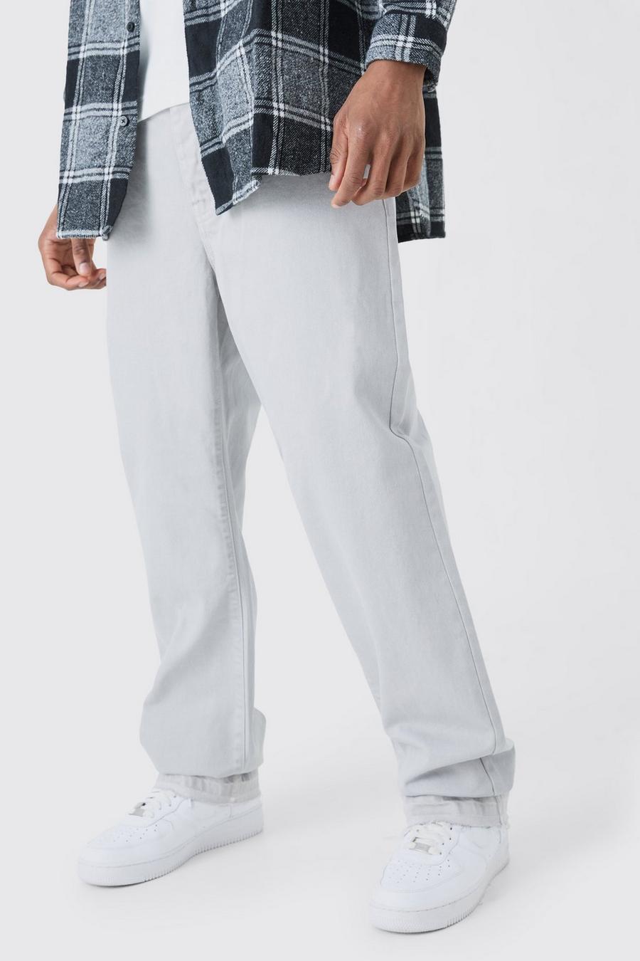 Jeans Tall rilassati in denim rigido sovratinto con fondo sceso, Light grey