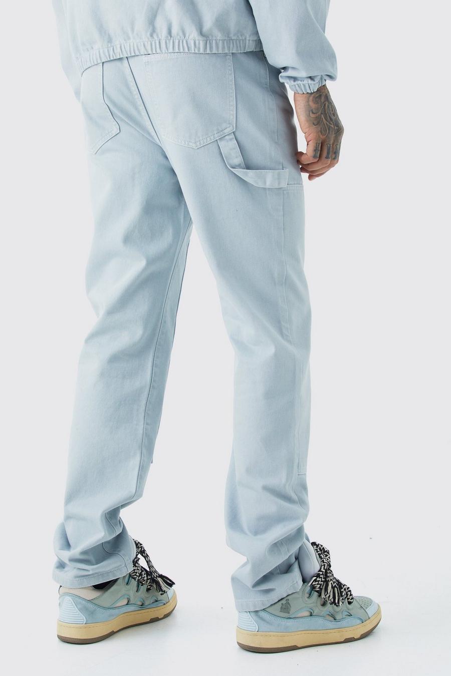 Ice blue Tall Urblekta carpenter jeans i rigid denim med ledig passform image number 1