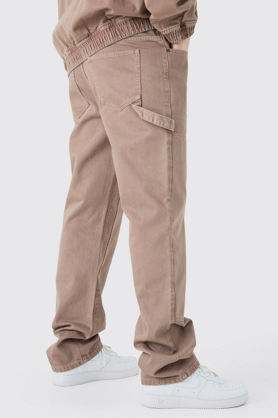 Brown Tall Urblekta carpenter jeans i rigid denim med ledig passform image number 1