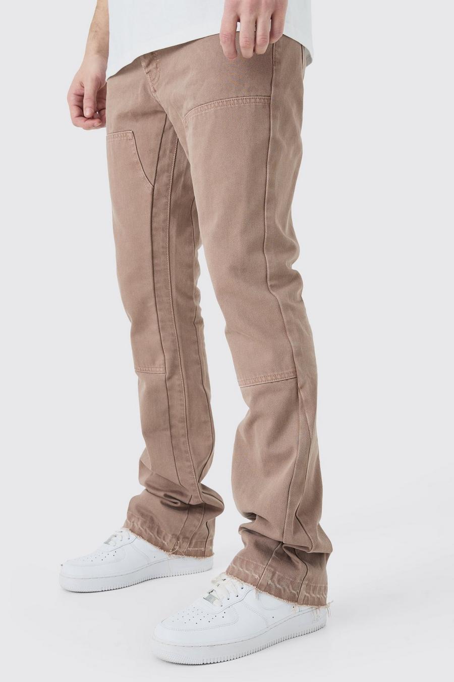 Jeans Tall Slim Fit in denim rigido con inserti a zampa, Brown image number 1