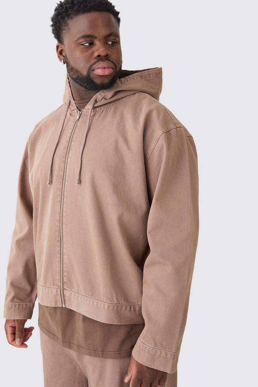 Brown Plus Urblekt hoodie i denim med dragkedja image number 1