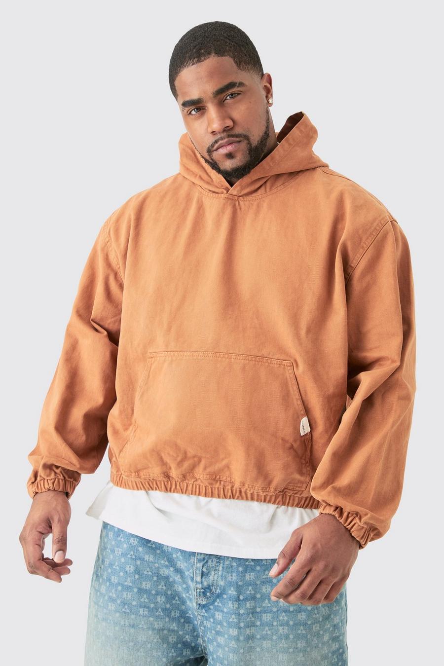 Grande taille - Sweat à capuche surteint en jean, Caramel