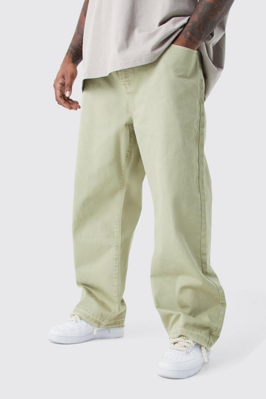 Sage green Plus Relaxed Rigid Overdyed Let Down Hem Jeans image number 1