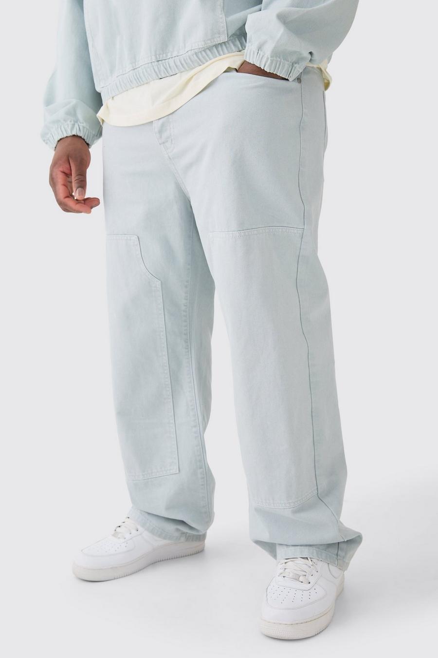 Jeans Plus Size rilassati in denim rigido sovratinti stile Carpenter, Ice blue