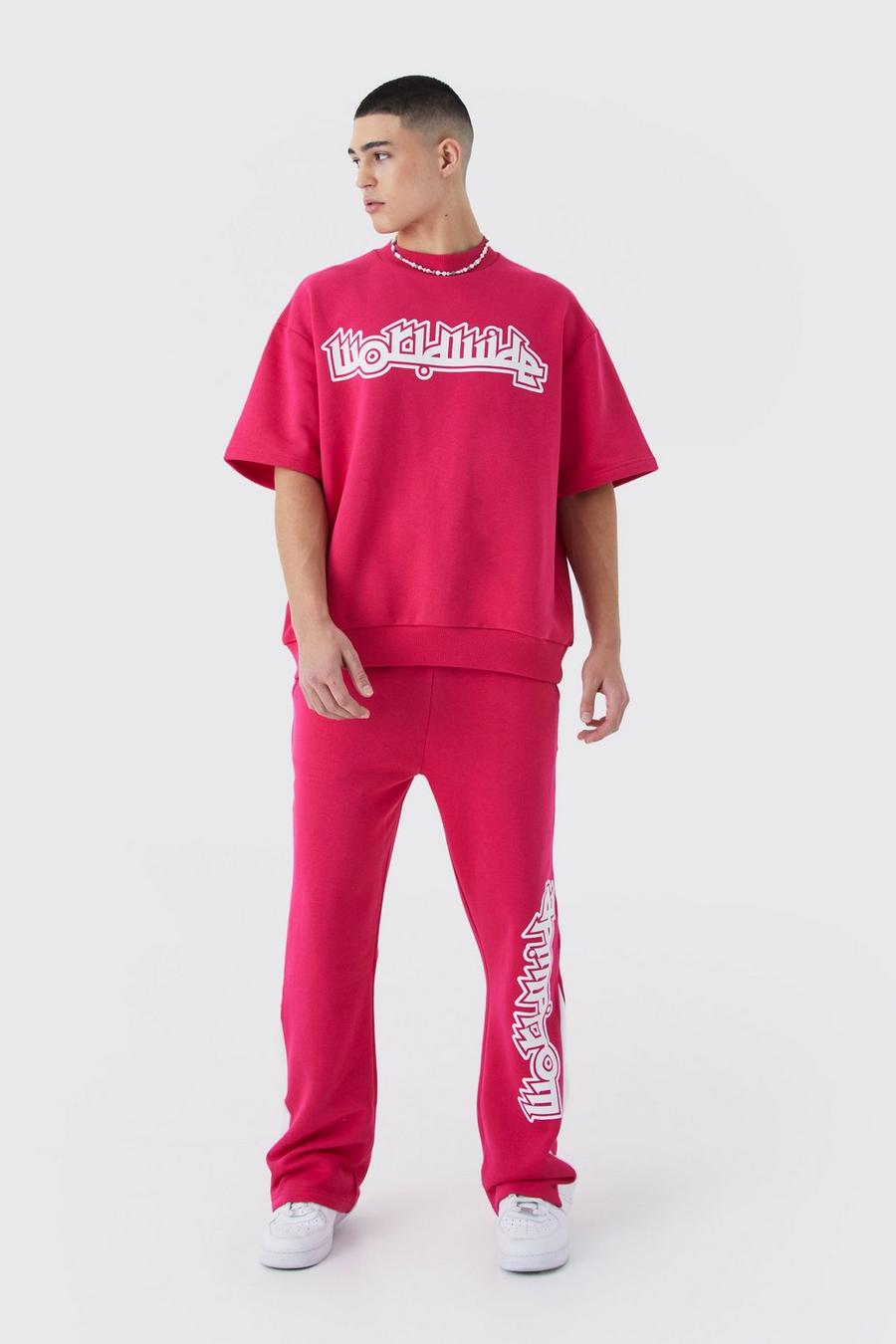 Pink Worldwide Graphic Half Sleeve Sweat Gusset Tracksuit image number 1