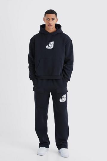 Black B Cargo Pocket Gusset Tracksuit