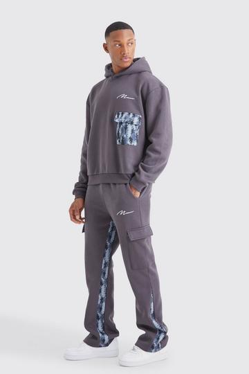 Man Signature Camo Cargo Pocket Gusset Tracksuit charcoal