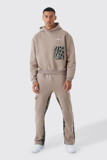 Stone Beige Man Signature Camo Cargo Pocket Gusset Tracksuit