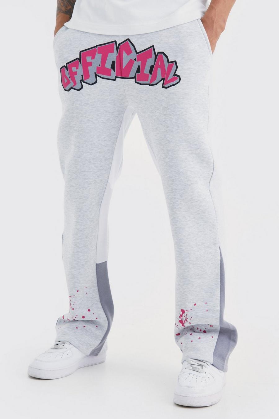Pantaloni tuta Official stile Graffiti con inserti e schizzi di colore, Ash grey image number 1