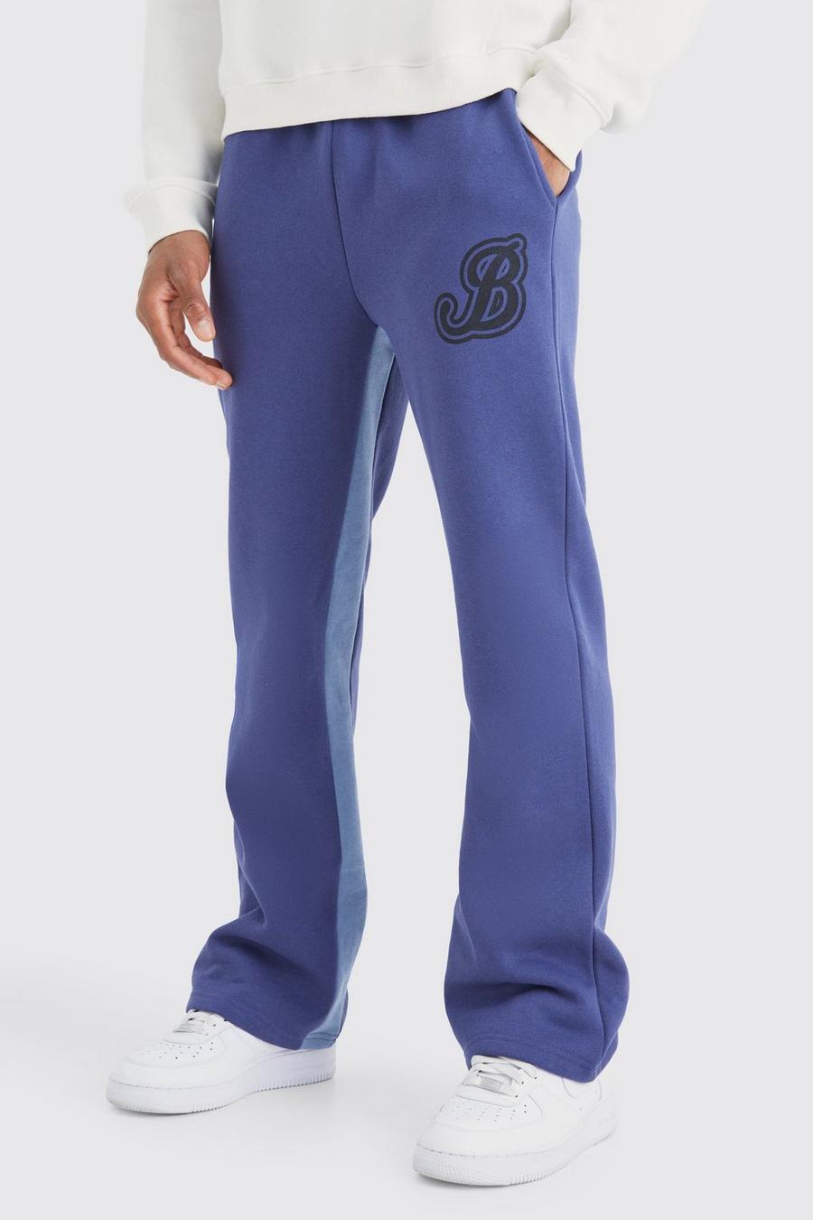 Pantalón deportivo con refuerzos y letra B universitaria, Slate blue image number 1