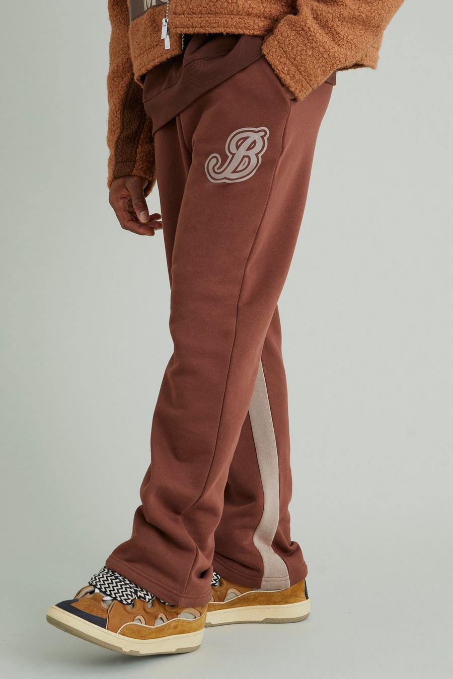 Pantaloni tuta stile Varsity con inserti B, Chocolate image number 1